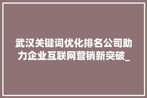 武汉关键词优化排名公司助力企业互联网营销新突破_武汉关键词优化排名公司