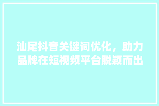 汕尾抖音关键词优化，助力品牌在短视频平台脱颖而出_汕尾抖音关键词优化排名