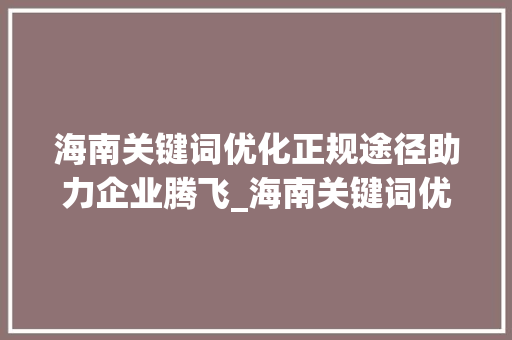 海南关键词优化正规途径助力企业腾飞_海南关键词优化哪家正规
