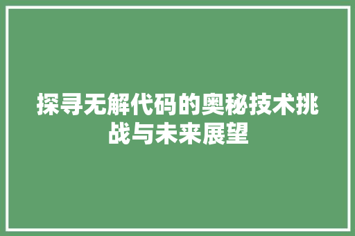 探寻无解代码的奥秘技术挑战与未来展望