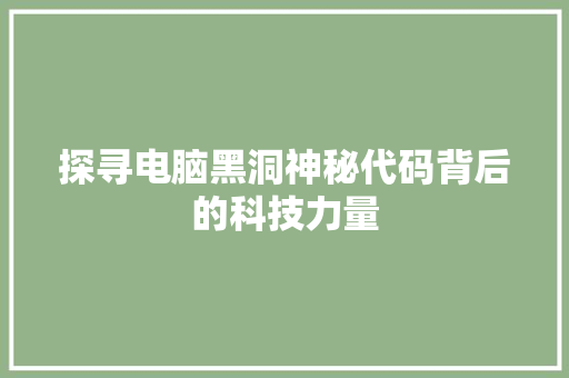 探寻电脑黑洞神秘代码背后的科技力量