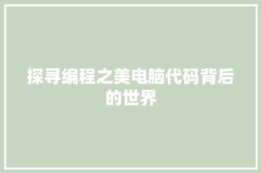 探寻编程之美电脑代码背后的世界