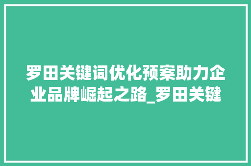 罗田关键词优化预案助力企业品牌崛起之路_罗田关键词优化预案