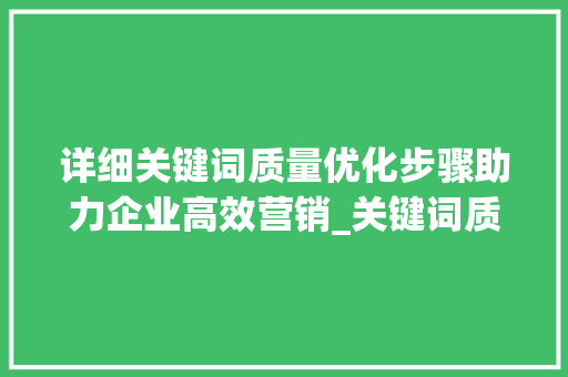 详细关键词质量优化步骤助力企业高效营销_关键词质量优化步骤  第1张