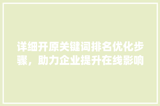 详细开原关键词排名优化步骤，助力企业提升在线影响力_开原关键词排名优化  第1张