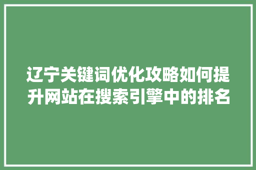 辽宁关键词优化攻略如何提升网站在搜索引擎中的排名_辽宁关键词优化如何操作