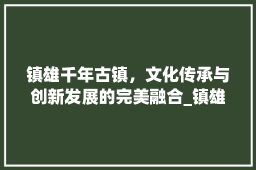 镇雄千年古镇，文化传承与创新发展的完美融合_镇雄关键词优化