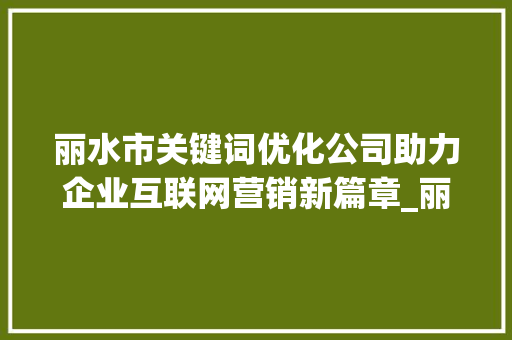 丽水市关键词优化公司助力企业互联网营销新篇章_丽水市关键词优化公司
