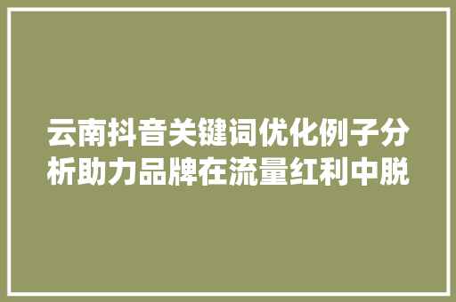 云南抖音关键词优化例子分析助力品牌在流量红利中脱颖而出_云南抖音关键词优化例子