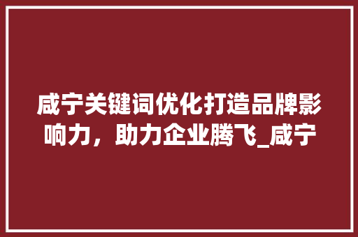 咸宁关键词优化打造品牌影响力，助力企业腾飞_咸宁关键词优化多少钱