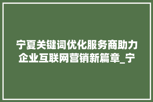 宁夏关键词优化服务商助力企业互联网营销新篇章_宁夏关键词优化服务商  第1张