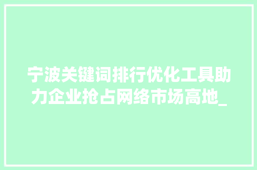宁波关键词排行优化工具助力企业抢占网络市场高地_宁波关键词排行优化工具