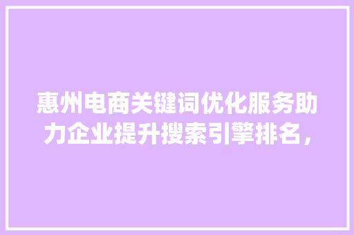 惠州电商关键词优化服务助力企业提升搜索引擎排名，抢占市场先机_惠州电商关键词优化服务