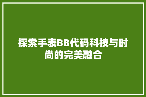 探索手表BB代码科技与时尚的完美融合