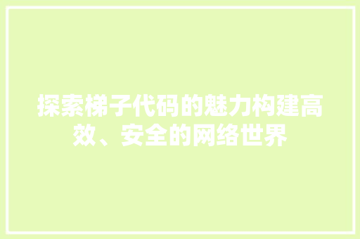 探索梯子代码的魅力构建高效、安全的网络世界