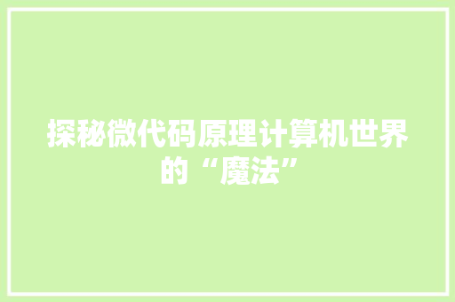 探秘微代码原理计算机世界的“魔法”