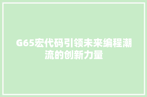G65宏代码引领未来编程潮流的创新力量
