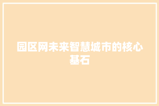 园区网未来智慧城市的核心基石