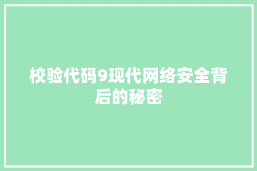 校验代码9现代网络安全背后的秘密  第1张