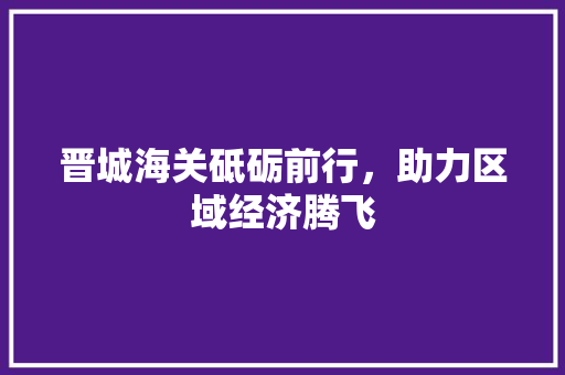 晋城海关砥砺前行，助力区域经济腾飞