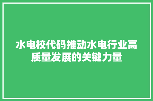水电校代码推动水电行业高质量发展的关键力量