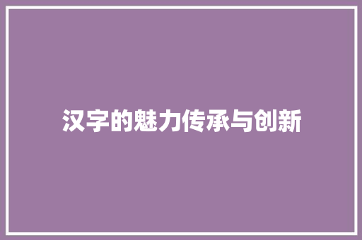 汉字的魅力传承与创新