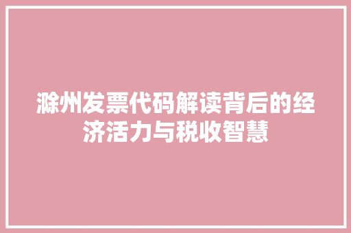 滁州发票代码解读背后的经济活力与税收智慧