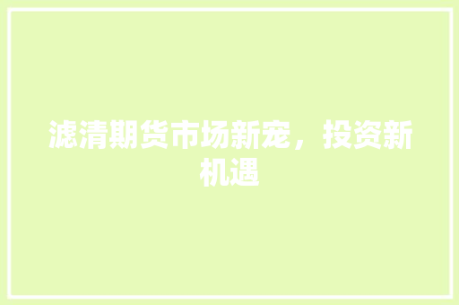 滤清期货市场新宠，投资新机遇