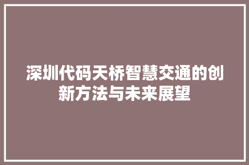 深圳代码天桥智慧交通的创新方法与未来展望