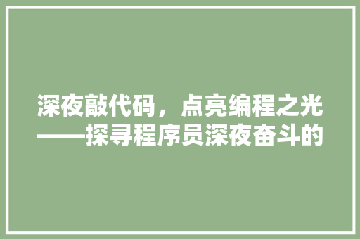 深夜敲代码，点亮编程之光——探寻程序员深夜奋斗的背后