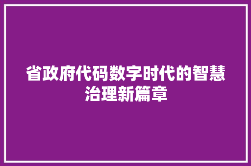省政府代码数字时代的智慧治理新篇章