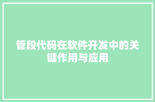 管段代码在软件开发中的关键作用与应用