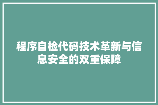 程序自检代码技术革新与信息安全的双重保障