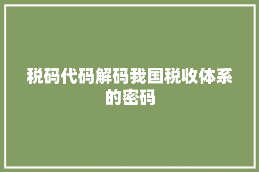 税码代码解码我国税收体系的密码  第1张