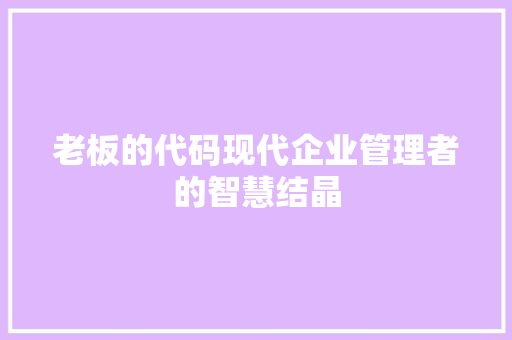 老板的代码现代企业管理者的智慧结晶