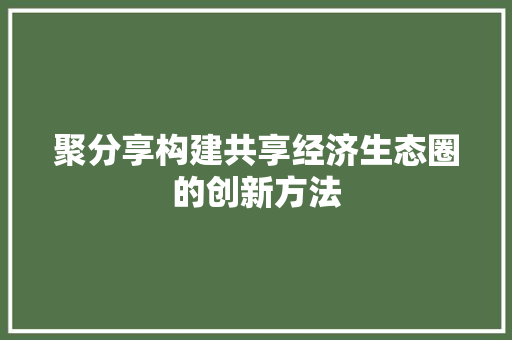 聚分享构建共享经济生态圈的创新方法
