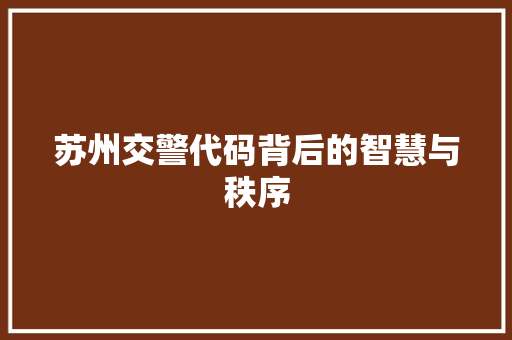苏州交警代码背后的智慧与秩序