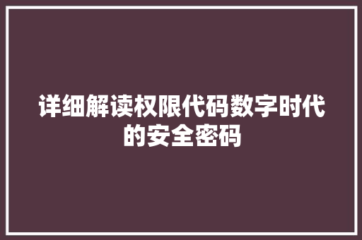 详细解读权限代码数字时代的安全密码