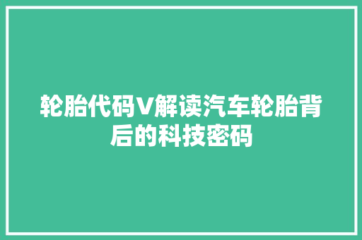 轮胎代码V解读汽车轮胎背后的科技密码