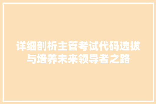 详细剖析主管考试代码选拔与培养未来领导者之路