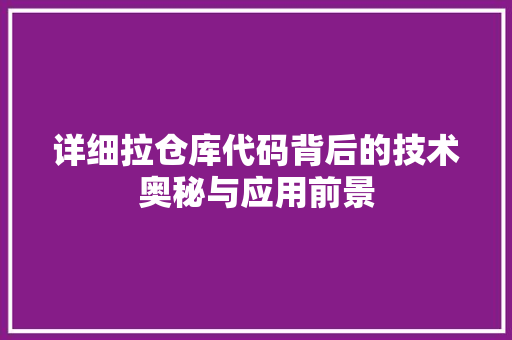 详细拉仓库代码背后的技术奥秘与应用前景
