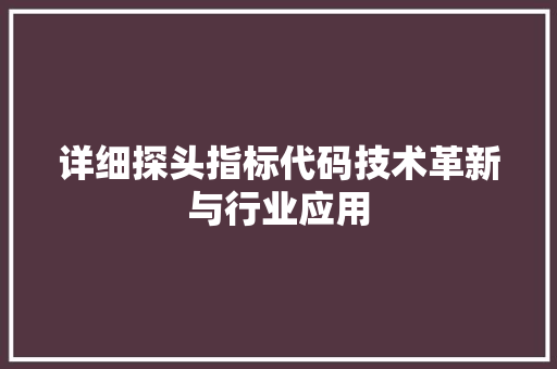 详细探头指标代码技术革新与行业应用
