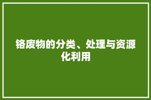 铬废物的分类、处理与资源化利用