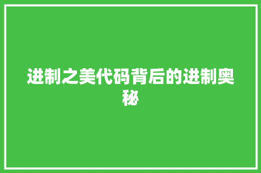 进制之美代码背后的进制奥秘
