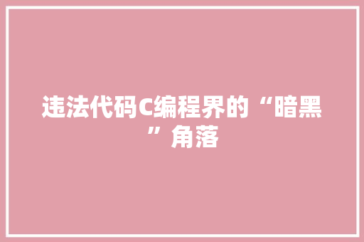 违法代码C编程界的“暗黑”角落