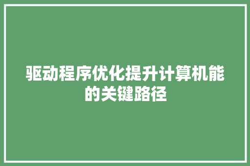 驱动程序优化提升计算机能的关键路径