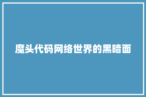 魔头代码网络世界的黑暗面