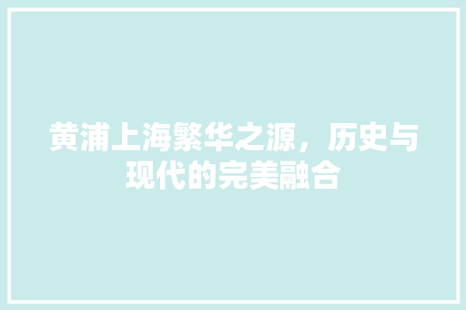 黄浦上海繁华之源，历史与现代的完美融合