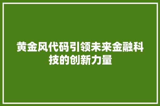 黄金风代码引领未来金融科技的创新力量