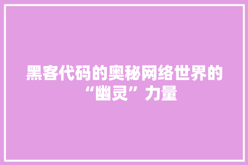 黑客代码的奥秘网络世界的“幽灵”力量